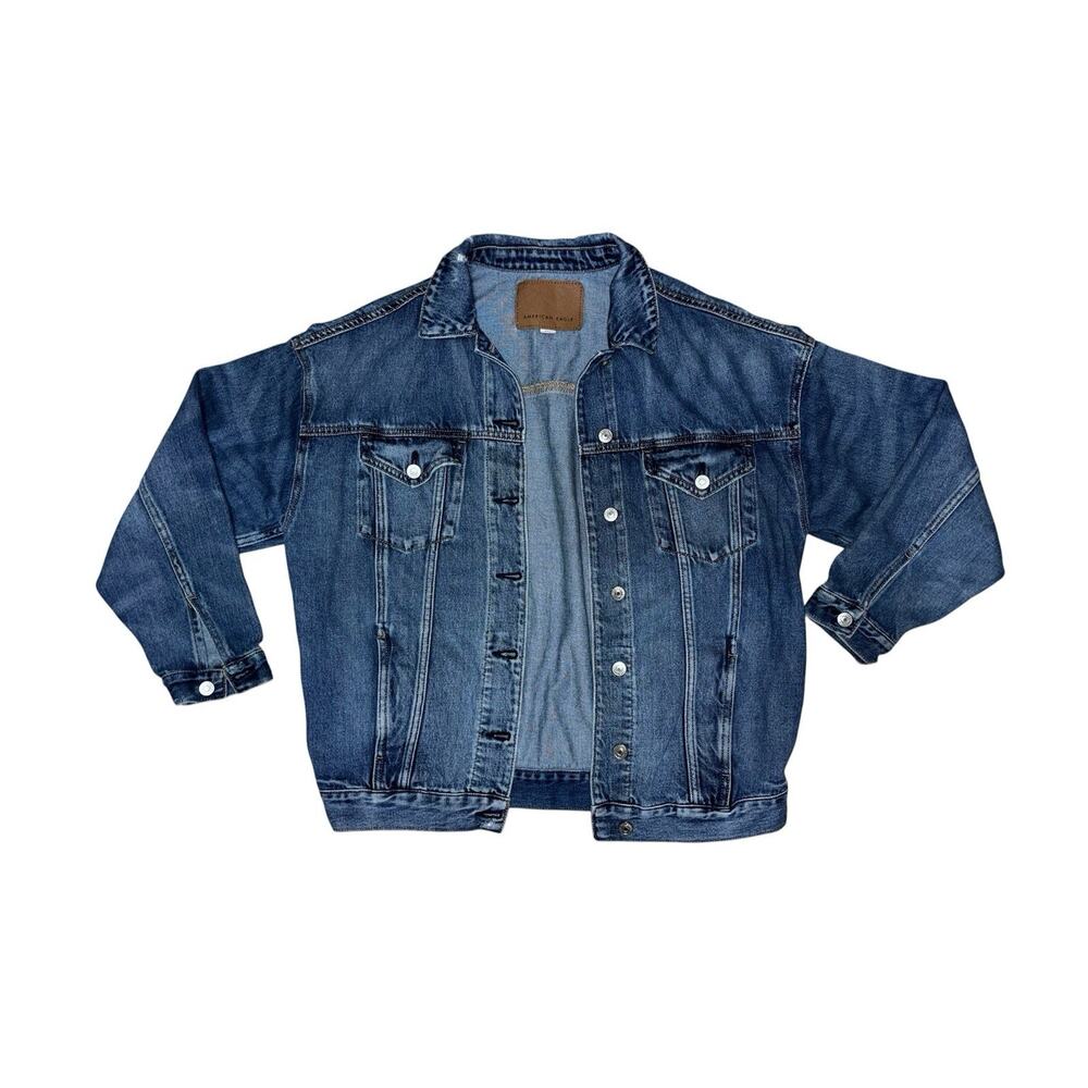 American Eagle Jacket Womens Large Trucker Style Med Wash Fade Jean Casual